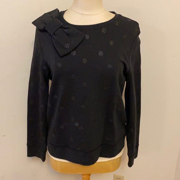 kate spade Tops - Kate Spade Black Glitter Polka Dot Sweatshirt with Large Bow, Medium
